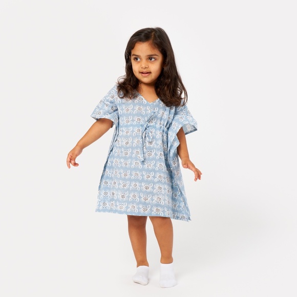 Girls Cotton Kaftan Dress | Hand Block Print | 18M–6Y | Boho Resort Wear - Picture 1 of 3